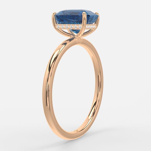1.00ct Lab Grown Radiant Blue Sapphire Kate Rose Gold Hidden Halo Engagement Ring