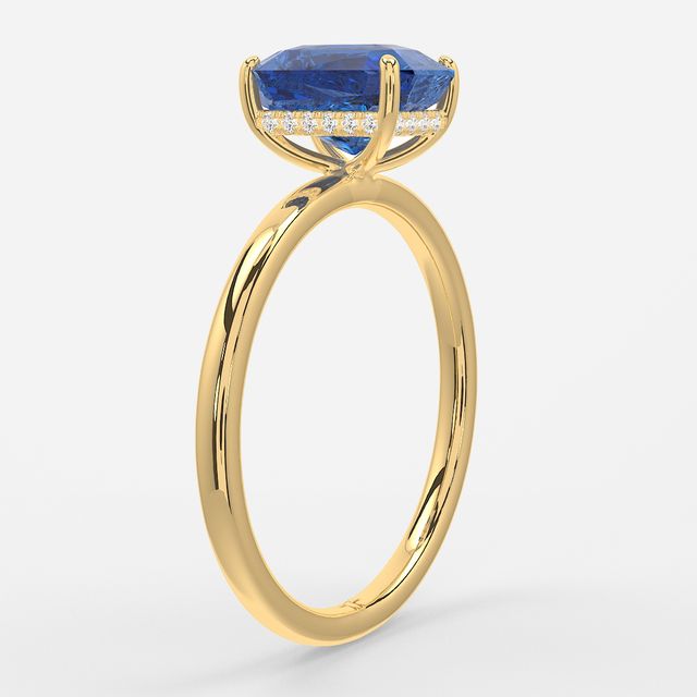1.00ct Lab Grown Radiant Blue Sapphire Kate Yellow Gold Hidden Halo Engagement Ring