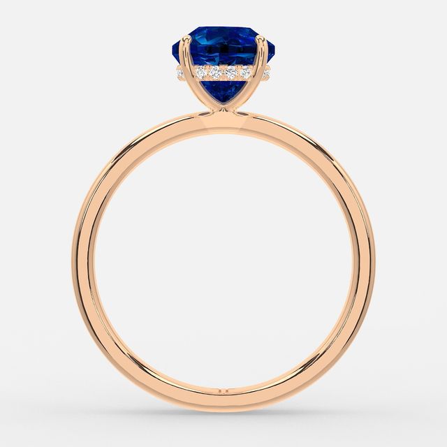 1.00ct Lab Grown Round Blue Sapphire Kate Rose Gold Hidden Halo Engagement Ring