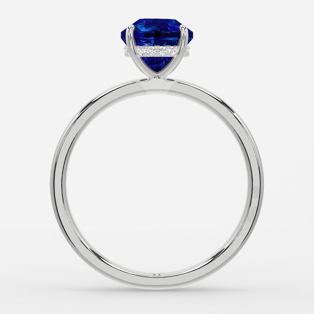 1.00ct Lab Grown Round Blue Sapphire Kate Platinum Hidden Halo Engagement Ring