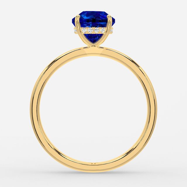 1.00ct Lab Grown Round Blue Sapphire Kate Yellow Gold Hidden Halo Engagement Ring