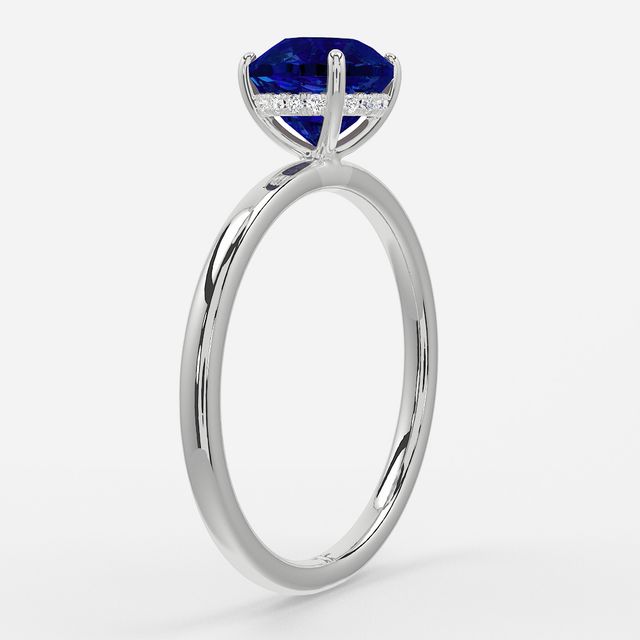 1.00ct Lab Grown Round Blue Sapphire Kate Platinum Hidden Halo Engagement Ring