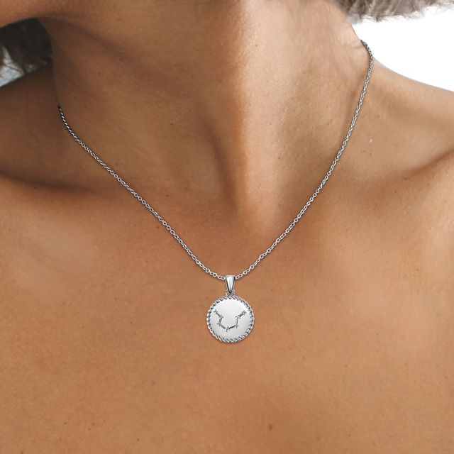 White Gold Aquarius Diamond Star Sign Coin Necklace