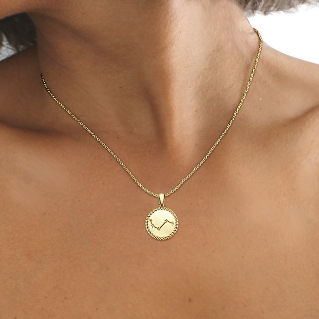 Yellow Gold Aries Diamond Star Sign Coin Necklace