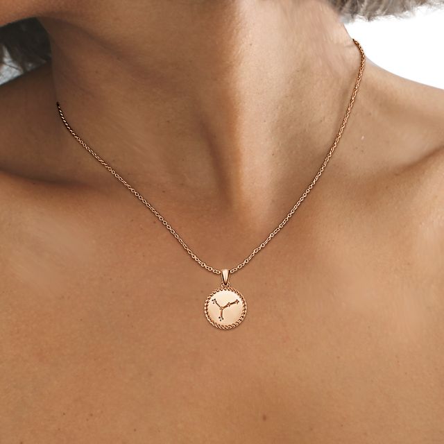 Rose Gold Cancer Diamond Star Sign Coin Necklace