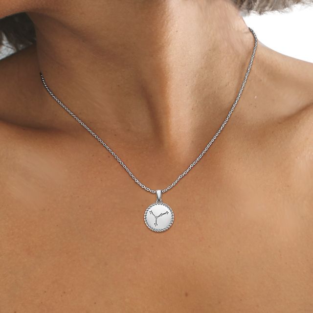 White Gold Cancer Diamond Star Sign Coin Necklace