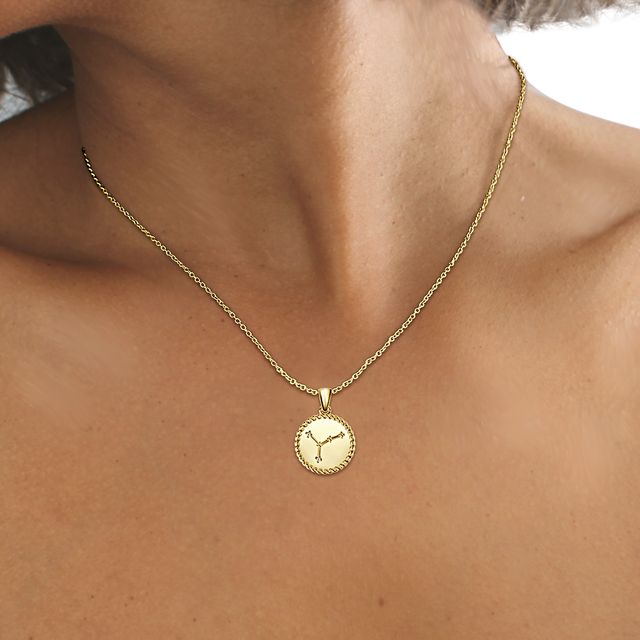 Yellow Gold Cancer Diamond Star Sign Coin Necklace