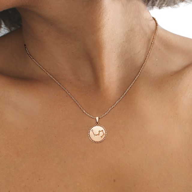 Rose Gold Leo Diamond Star Sign Coin Necklace