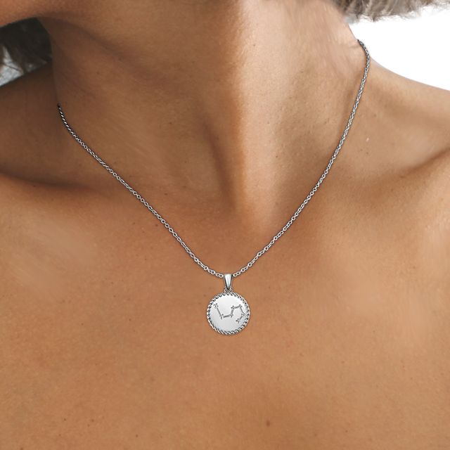 White Gold Leo Diamond Star Sign Coin Necklace