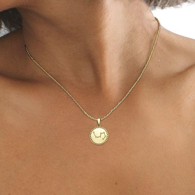 Yellow Gold Leo Diamond Star Sign Coin Necklace