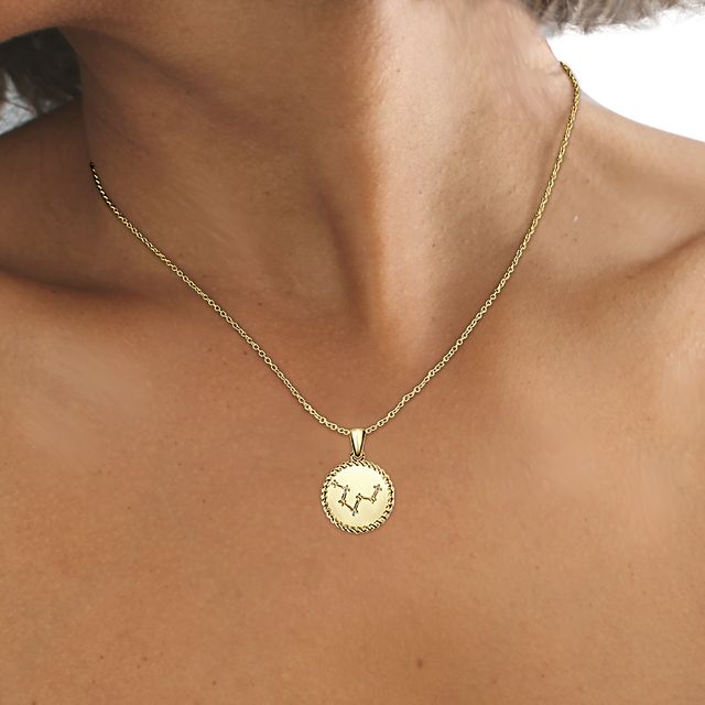Yellow Gold Pisces Diamond Star Sign Coin Necklace