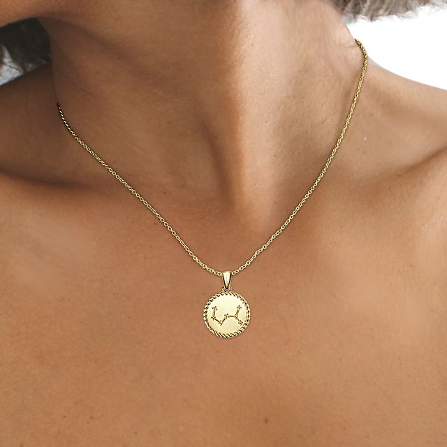 Yellow Gold Scorpio Diamond Star Sign Coin Necklace