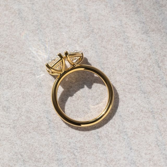Toi Et Moi Pear And Emerald Lab Diamond Yellow Gold Engagement Ring- 3.5ct