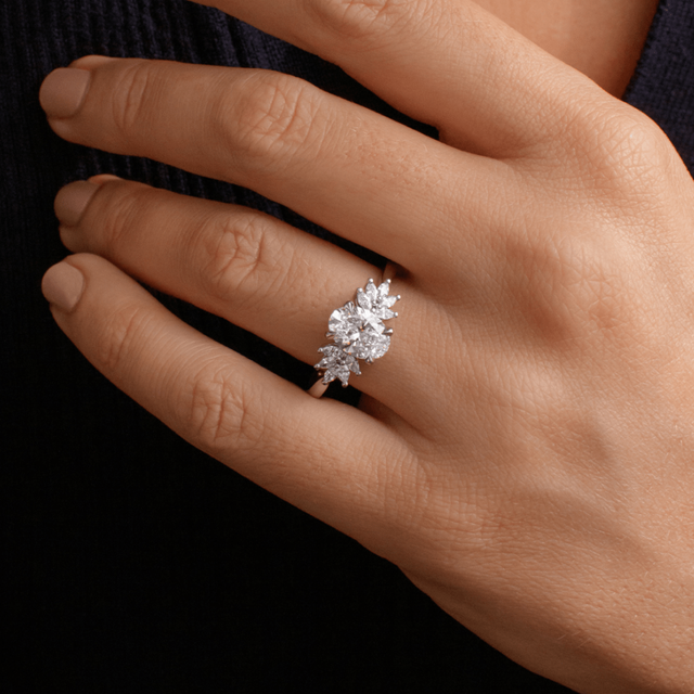 1.00ct Anastasia Platinum Cluster Engagement Ring Oval Lab Diamond