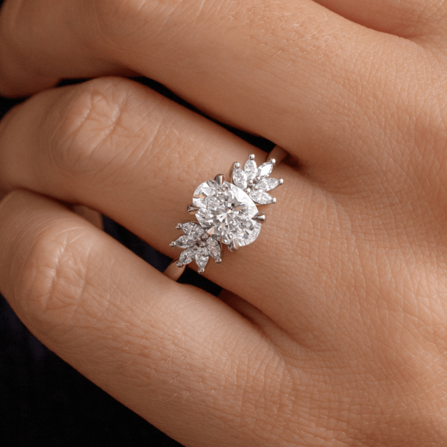 1.00ct Anastasia Platinum Cluster Engagement Ring Oval Lab Diamond