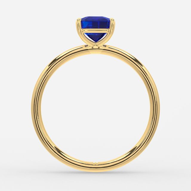 1.00ct Lab Grown Asscher Blue Sapphire Chelsea Yellow Gold Solitaire Engagement Ring