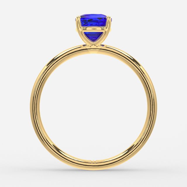 1.00ct Lab Grown Cushion Blue Sapphire Chelsea Yellow Gold Solitaire Engagement Ring