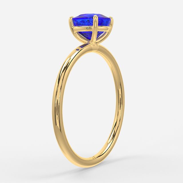 1.00ct Lab Grown Cushion Blue Sapphire Chelsea Yellow Gold Solitaire Engagement Ring