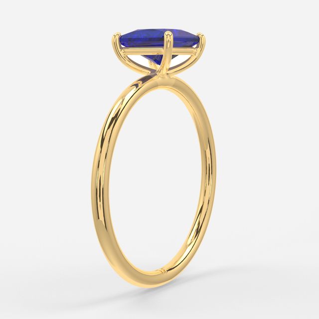 1.00ct Lab Grown Princess Blue Sapphire Chelsea Yellow Gold Solitaire Engagement Ring