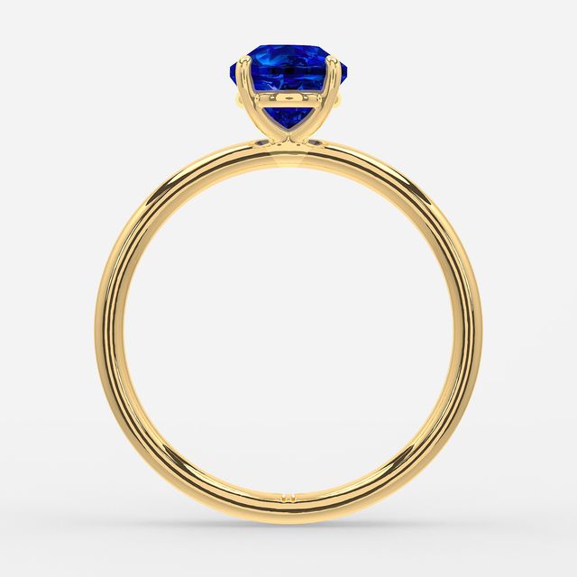 1.00ct Lab Grown Round Blue Sapphire Chelsea Yellow Gold Solitaire Engagement Ring