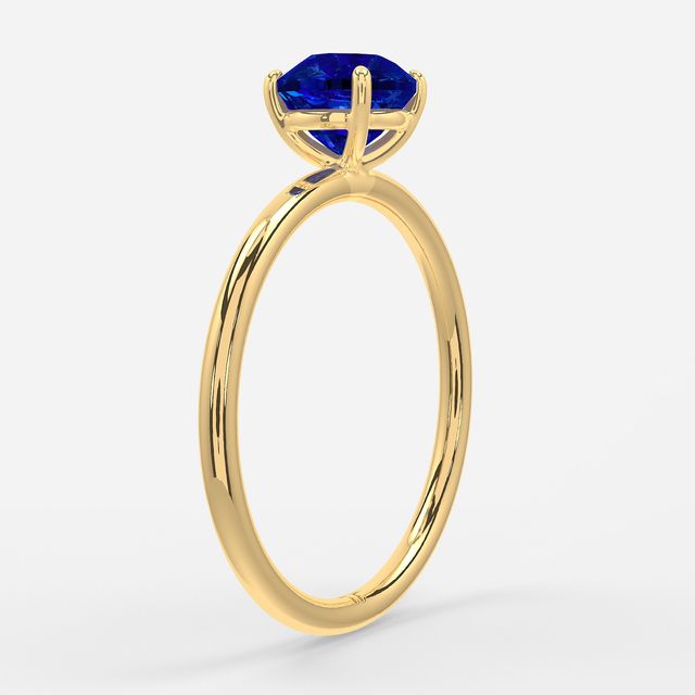 1.00ct Lab Grown Round Blue Sapphire Chelsea Yellow Gold Solitaire Engagement Ring