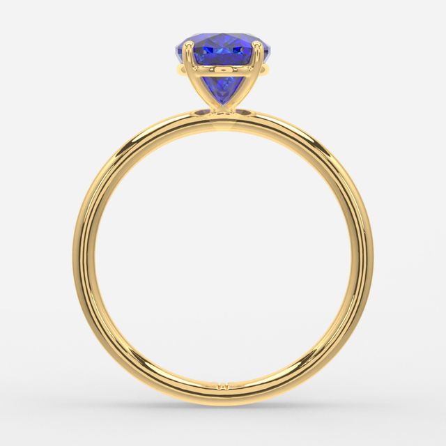 1.00ct Lab Grown Oval Blue Sapphire Chelsea Yellow Gold Solitaire Engagement Ring