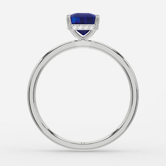 1.00ct Lab Grown Asscher Blue Sapphire Kate White Gold Hidden Halo Engagement Ring