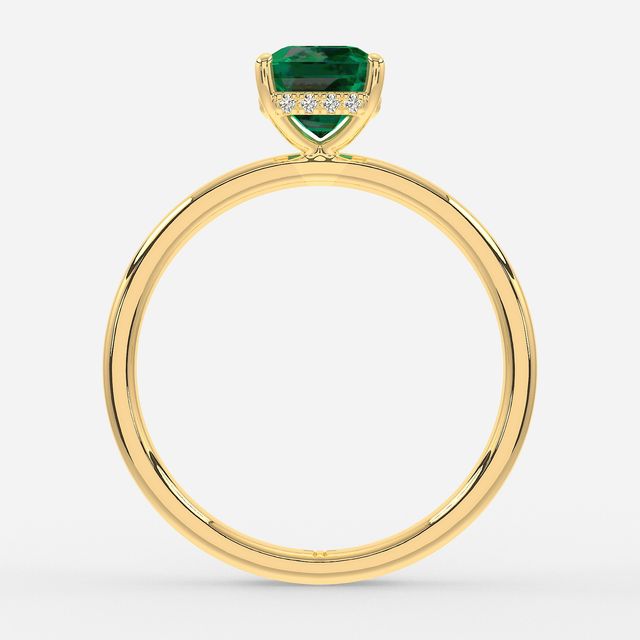 1.00ct Lab Grown Asscher Emerald Kate Yellow Gold Hidden Halo Engagement Ring