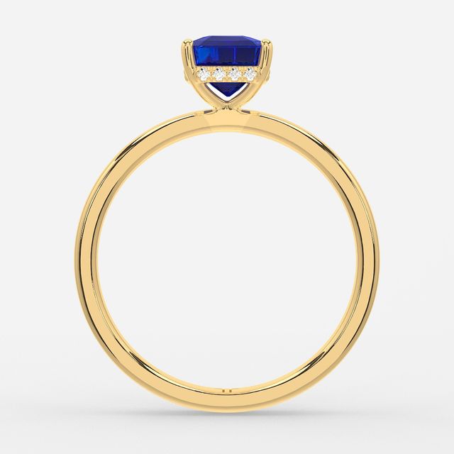 1.00ct Lab Grown Asscher Blue Sapphire Kate Yellow Gold Hidden Halo Engagement Ring