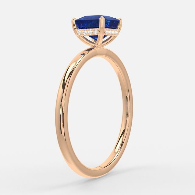 1.00ct Lab Grown Asscher Blue Sapphire Kate Rose Gold Hidden Halo Engagement Ring