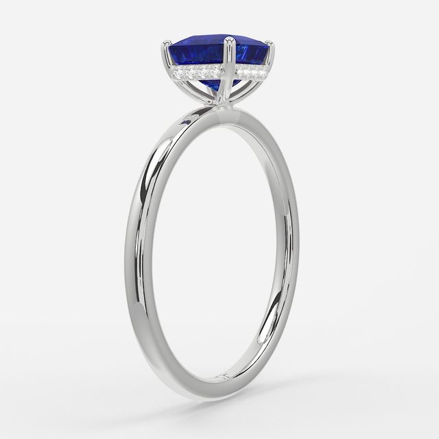 1.00ct Lab Grown Asscher Blue Sapphire Kate White Gold Hidden Halo Engagement Ring