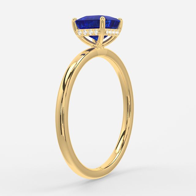 1.00ct Lab Grown Asscher Blue Sapphire Kate Yellow Gold Hidden Halo Engagement Ring