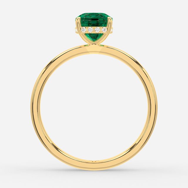 1.00ct Lab Grown Cushion Emerald Kate Yellow Gold Hidden Halo Engagement Ring