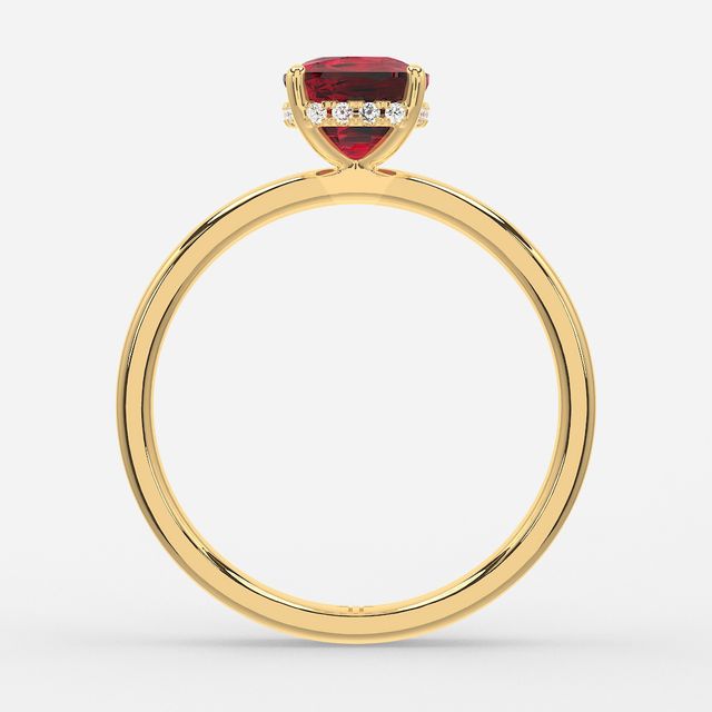 1.00ct Lab-Grown Cushion Ruby Kate Yellow Gold Hidden Halo Engagement Ring