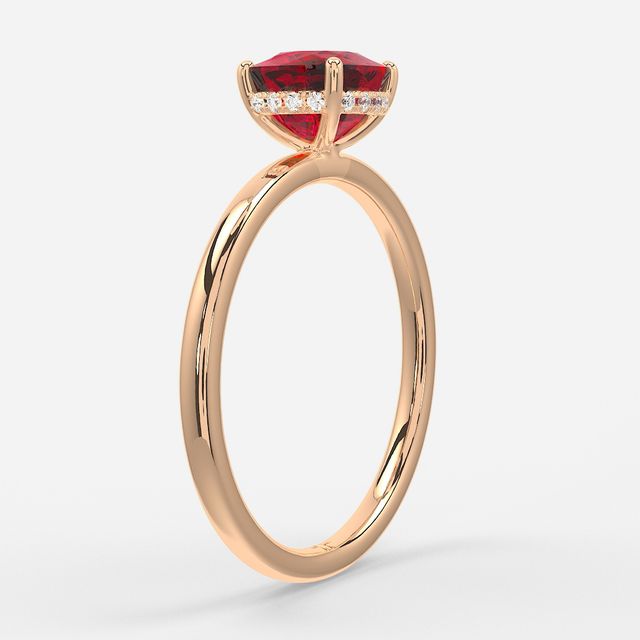 1.00ct Lab-Grown Cushion Ruby Kate Rose Gold Hidden Halo Engagement Ring