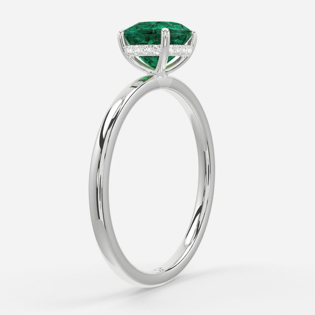 1.00ct Lab Grown Cushion Emerald Kate White Gold Hidden Halo Engagement Ring