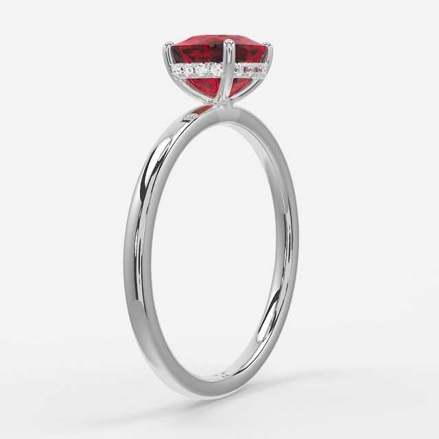1.00ct Lab-Grown Cushion Ruby Kate White Gold Hidden Halo Engagement Ring