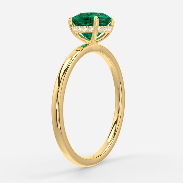 1.00ct Lab Grown Cushion Emerald Kate Yellow Gold Hidden Halo Engagement Ring