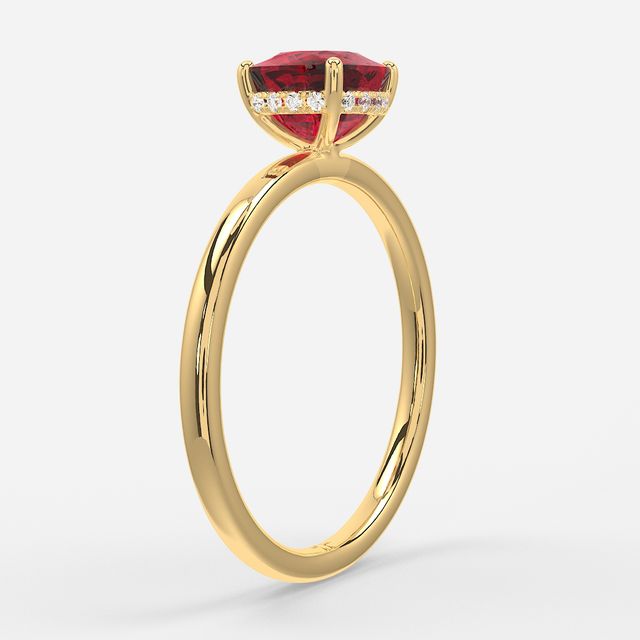 1.00ct Lab-Grown Cushion Ruby Kate Yellow Gold Hidden Halo Engagement Ring