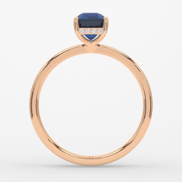 1.00ct Lab Grown Emerald Blue Sapphire Kate Rose Gold Hidden Halo Engagement Ring