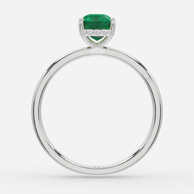 1.00ct Lab Grown Emerald Cut Emerald Kate White Gold Hidden Halo Engagement Ring