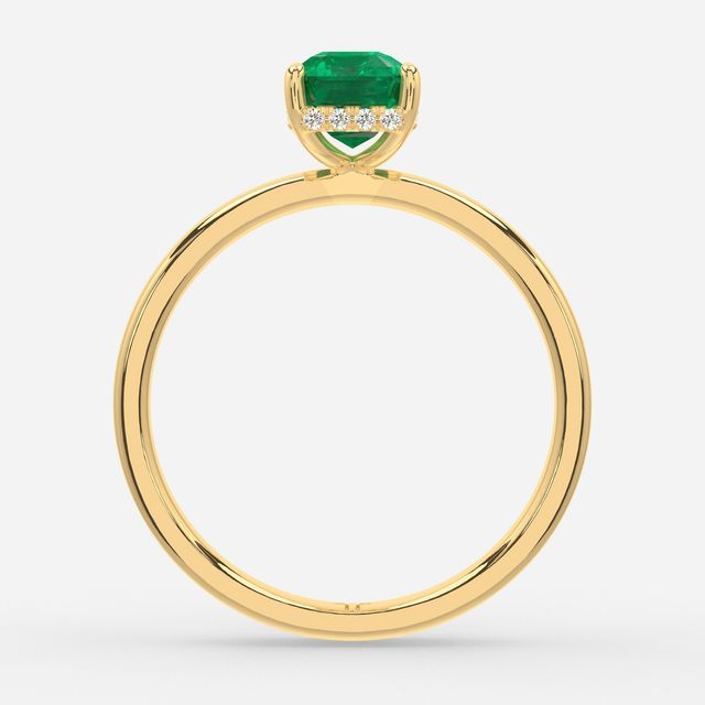 1.00ct Lab Grown Emerald Cut Emerald Kate Yellow Gold Hidden Halo Engagement Ring