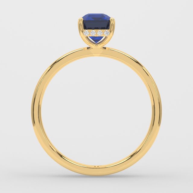 1.00ct Lab Grown Emerald Blue Sapphire Kate Yellow Gold Hidden Halo Engagement Ring