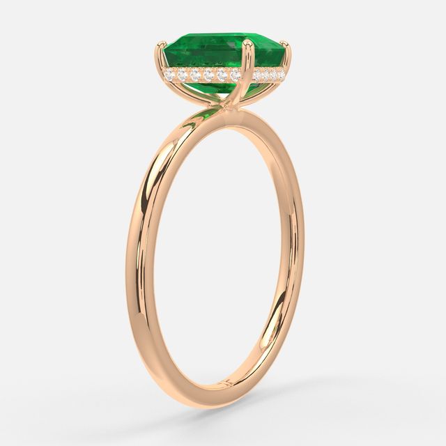 1.00ct Lab Grown Emerald Cut Emerald Kate Rose Gold Hidden Halo Engagement Ring
