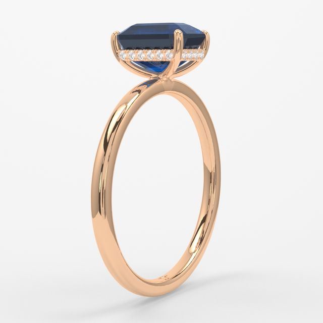 1.00ct Lab Grown Emerald Blue Sapphire Kate Rose Gold Hidden Halo Engagement Ring