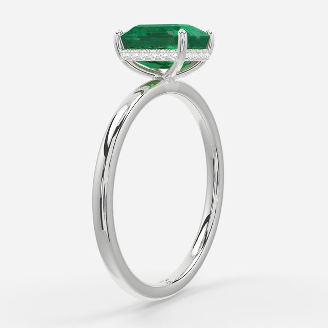 1.00ct Lab Grown Emerald Cut Emerald Kate White Gold Hidden Halo Engagement Ring