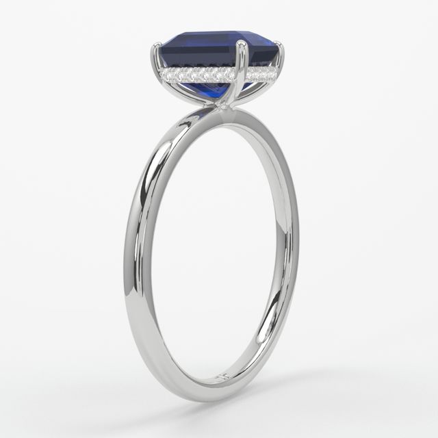 1.00ct Lab Grown Emerald Blue Sapphire Kate Platinum Hidden Halo Engagement Ring