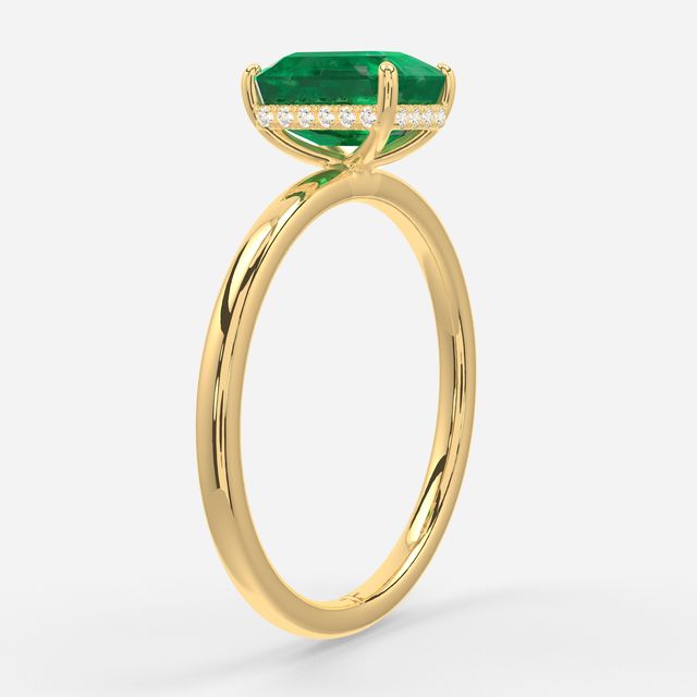 1.00ct Lab Grown Emerald Cut Emerald Kate Yellow Gold Hidden Halo Engagement Ring