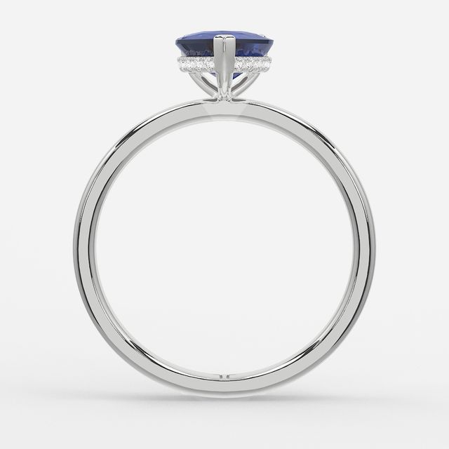 1.00ct Lab Grown Heart Blue Sapphire Kate White Gold Hidden Halo Engagement Ring