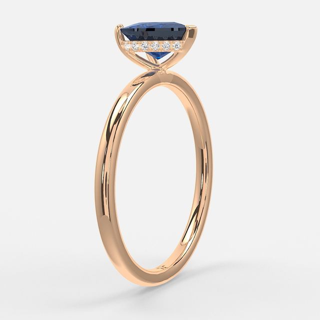1.00ct Lab Grown Heart Blue Sapphire Kate Rose Gold Hidden Halo Engagement Ring
